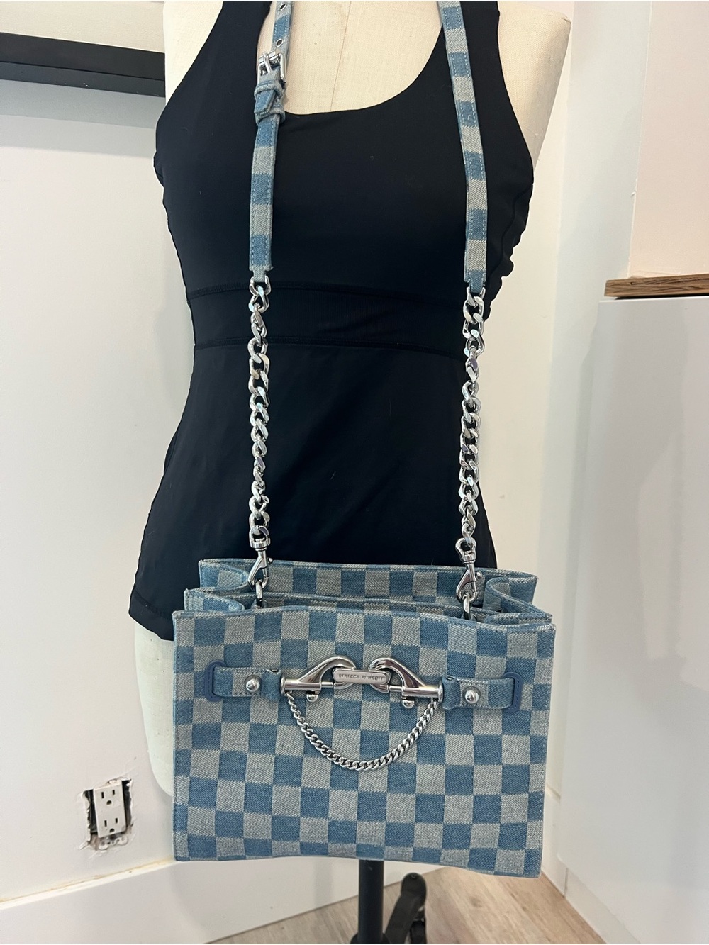 Rebecca Minkoff Light and Medium Blue Checker Denim Satchel - Picture 9 of 11